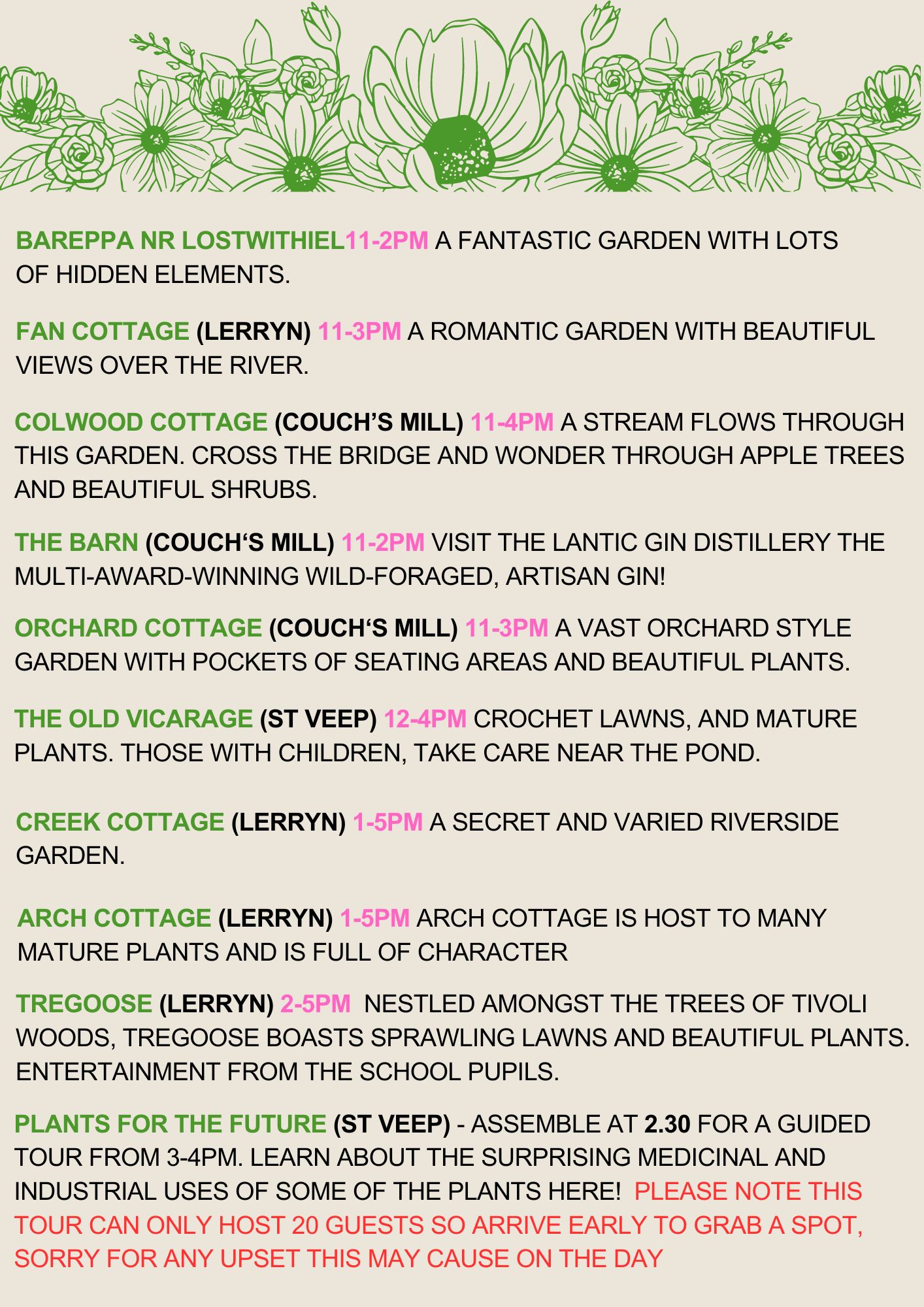 Lerryn Open Garden Safari THIS SUNDAY 9th June from 11am to 5pm